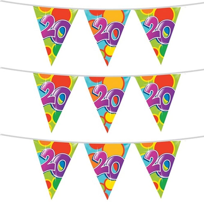 Haza Vlaggenlijn - 3x stuks - 20 jaar - leeftijd versiering - 10 meter - plastic - verjaardag slinger