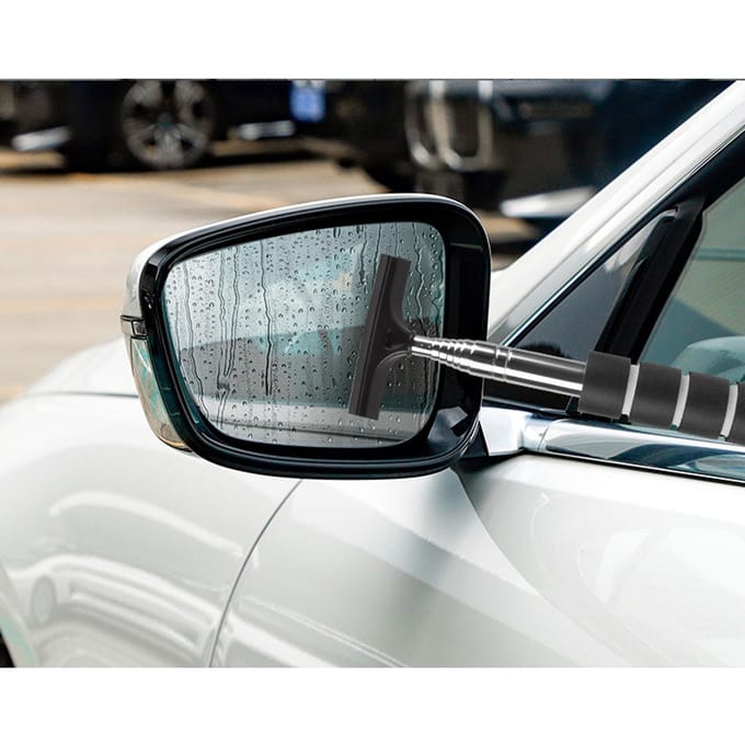 Essuie-glace de rétroviseur de voiture Acier inoxydable Extensible Raclette de verre de pare-brise Multifonctionnel noir