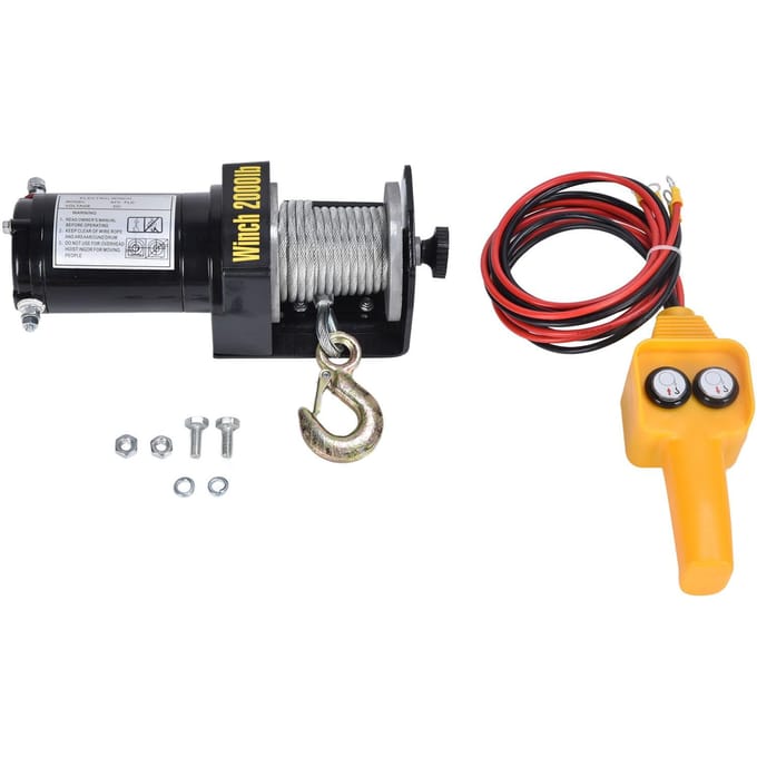 12V 2000LBS Elektrische Lier Staalkabel Takel Kraan Lier Controller Kit met Legeringshaak