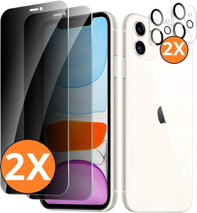 Privacy screenprotector Geschikt voor iPhone 11 screenprotector Privacy Met iPhone 11 camera lens - Complete bescherming voor iPhone 11 scherm en camera in één set - 2X