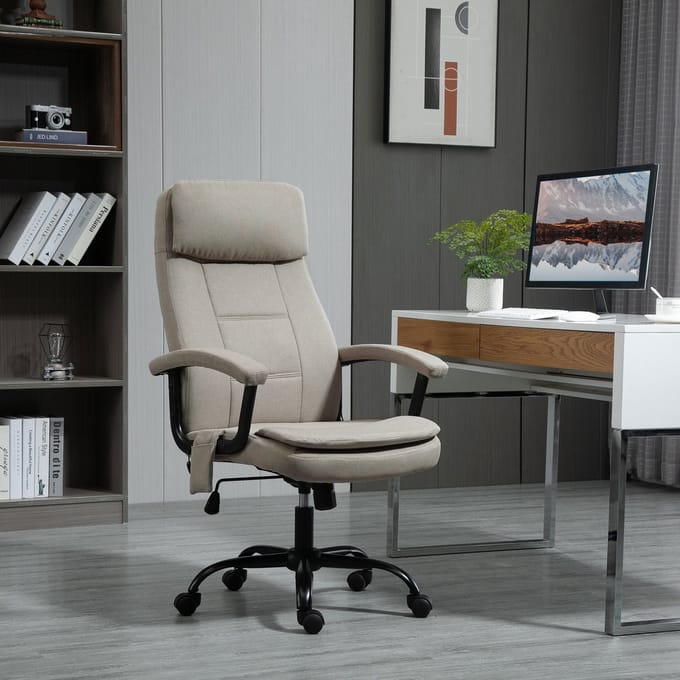 MODENUIT Bureaustoel 63 x 70 x 112-121 cm - Vibratiemassage En Hoogteverstelbaar - Thuiskantoor - Polyester Beige