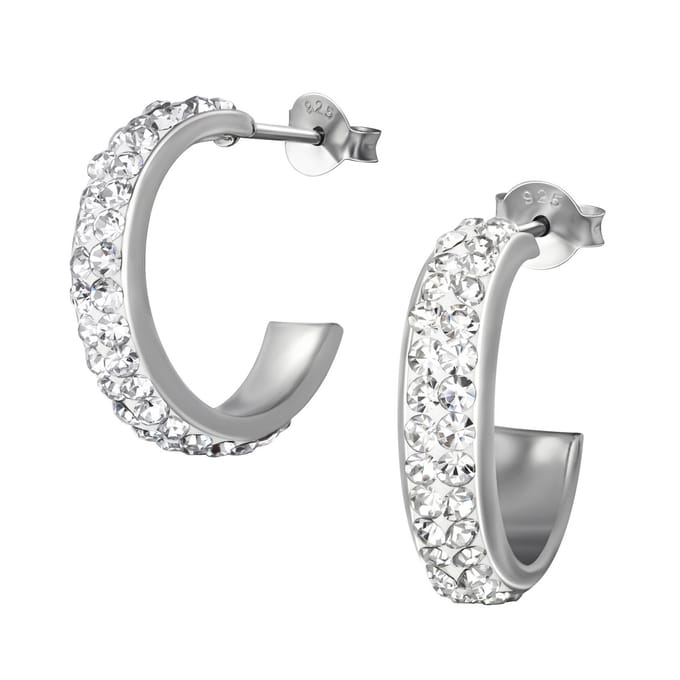 Joy|S - Zilveren oorringen 20 mm - kristal - gehodineerd - halve hoepel - stud