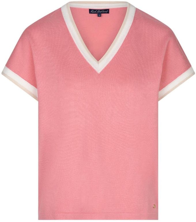 Red Button Jerry v-neck striped rib