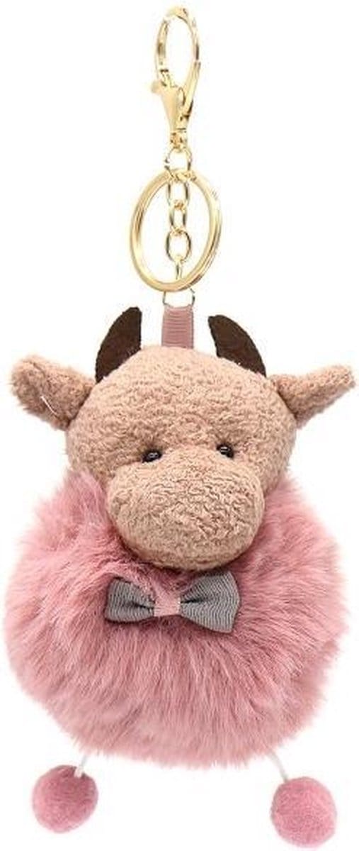 Sleutelhanger Koe met Strik - 10x6 cm - Roze