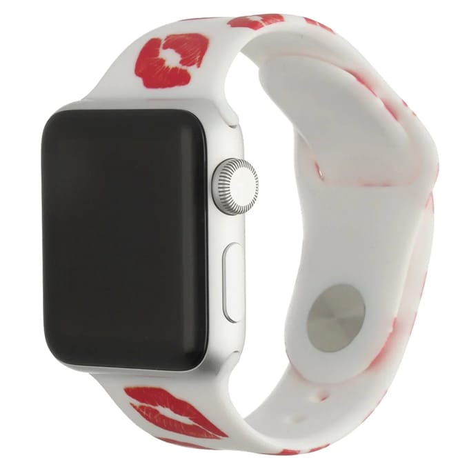 2+1 | Apple Watch Print Bandje - Siliconen - Kusjes Print Wit