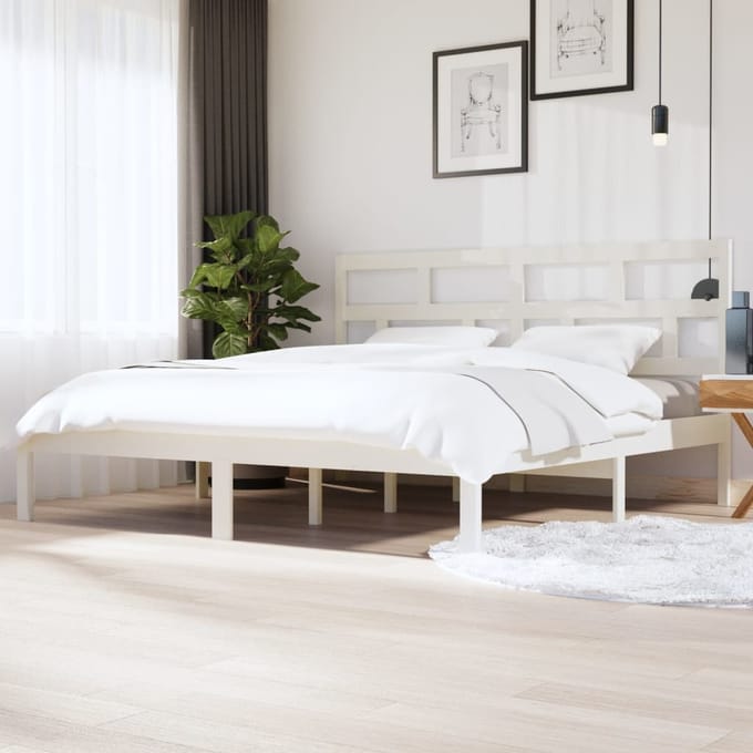 vidaXL - Bedframe - massief - grenenhout - wit - 200x200 - cm
