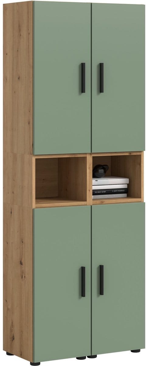 Woonkast in artisan eik en rookgroen - Moderne woonwand met opbergruimte - 65cm