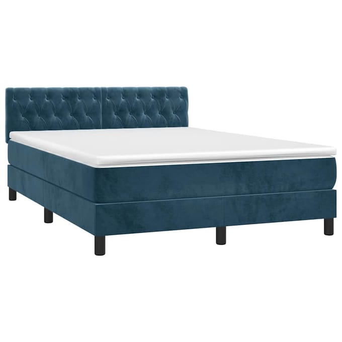 vidaXL - Boxspring - met - matras - fluweel - donkerblauw - 140x190 - cm