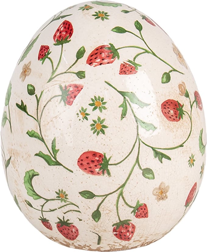 Clayre & Eef Beeld Ei Ø 14x16 cm Beige Rood Keramiek Aardbeien
