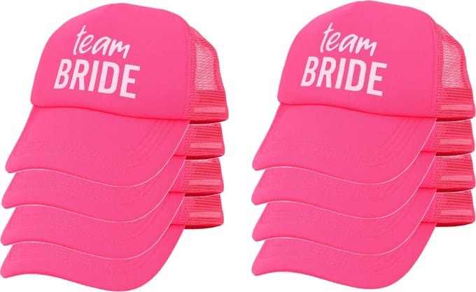 Boland Vrijgezellenfeest baseballcap/petje - 8x - Team Bride - roze - dames - polyester