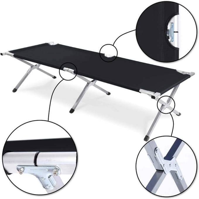 DD® Veldbed - Kampeerbed Inklapbaar - Veldbedden 1 Persoon -Zwart - 195cm x 65cm x 45cm
