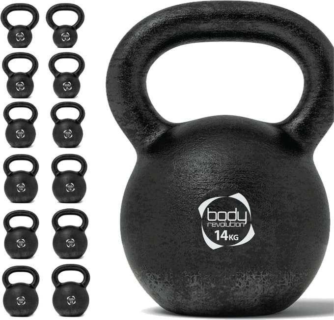 Kettlebell van gietijzer - zwart - 14kg - antislip onderkant