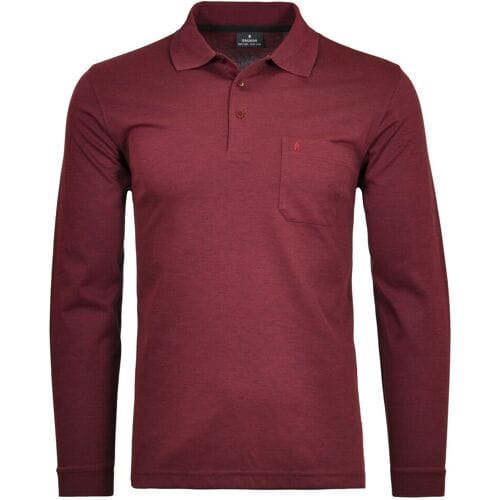 Ragman Softknit Polo Longsleeve Uni Breast Pocket Terra Red / male