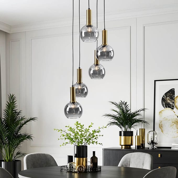 LumenXL Design hanglamp Imme goud - smoke glas, 5-lichts