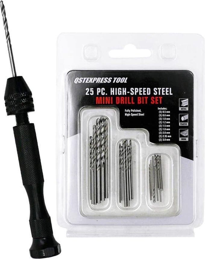 BukkitBow Mini Handboor Met 25-Delige Bitset – Aluminium Handboortje - 25 Boortjes Inbegrepen