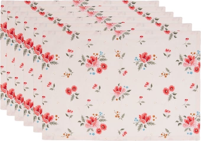 Clayre & Eef Placemats Set van 6 48x33 cm Beige Katoen Rozen