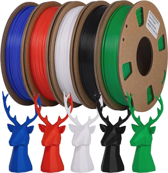 PLA Filament 1,75 mm voor 3D-printers - 5 Kleuren Set van 1,25 kg