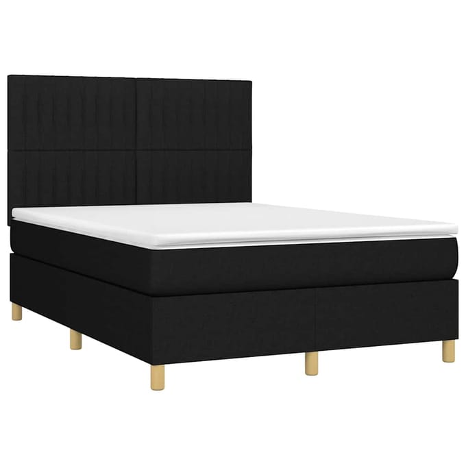 vidaXL - Boxspring - met - matras - en - LED - stof - zwart - 140x190 - cm
