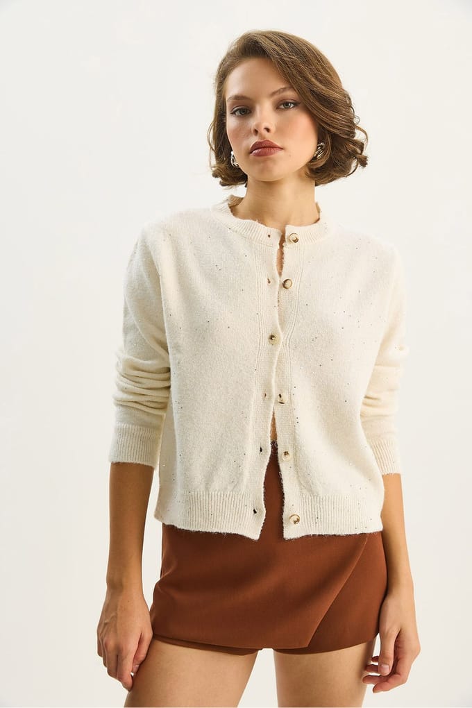 Getextureerde Ribgebreide Cardigan met Sequindetails