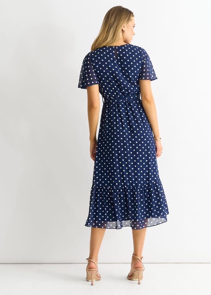 Navy vlek chiffon engel mouwen midi jurk
