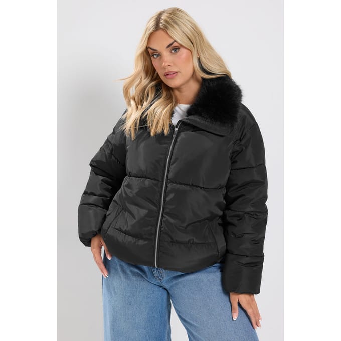 Yours Zwarte Gewatteerde Jas Met Colhals Size 42