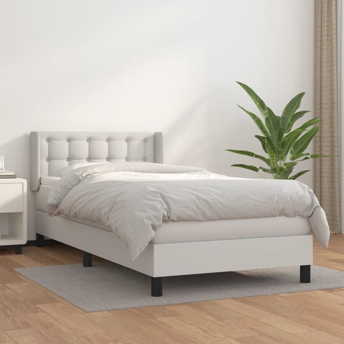 vidaXL - Boxspring - met - matras - kunstleer - wit - 90x190 - cm