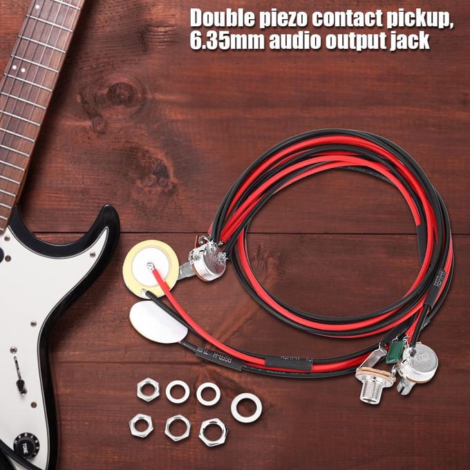Micro piézo de 6,35 mm avec contrôle du volume et de la tonalité pour guitares folk et ukulélé black