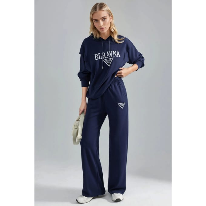 Modal Touch Geborduurd Hooded Twee-Piece Set