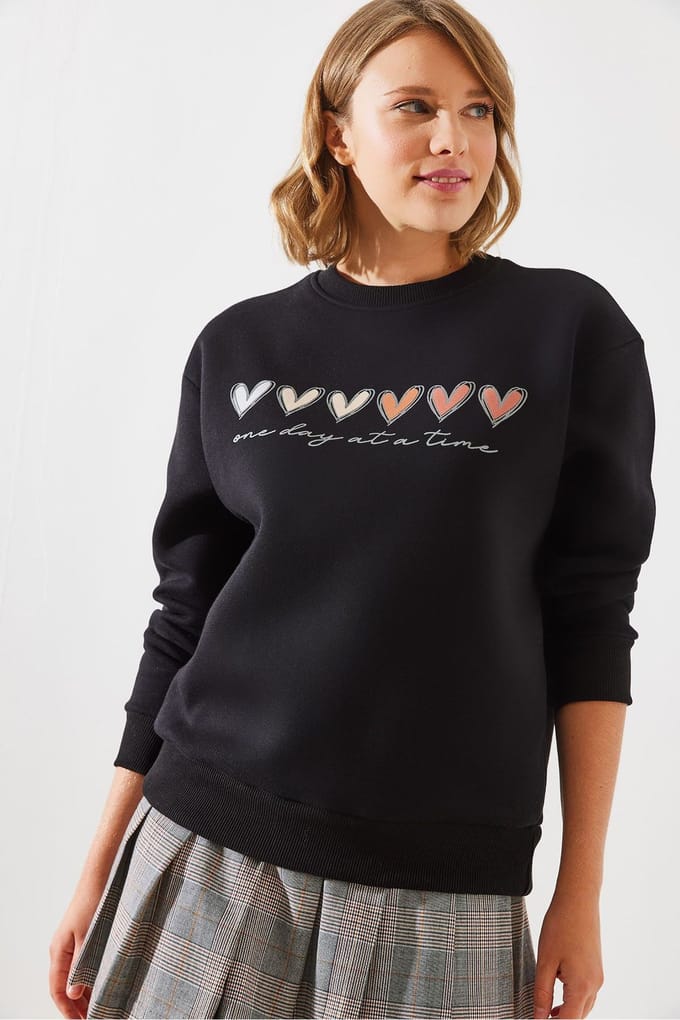 Zweetshirt met Hartpatroon en Ronde Hals