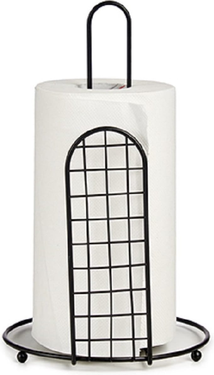 Stijlvolle basic metalen keukenrolhouder zwart 18 x 31 cm