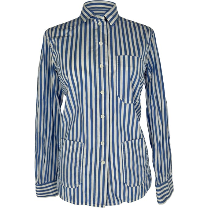 Celine blouse met knoopsluiting en strepen in lichtblauw katoen