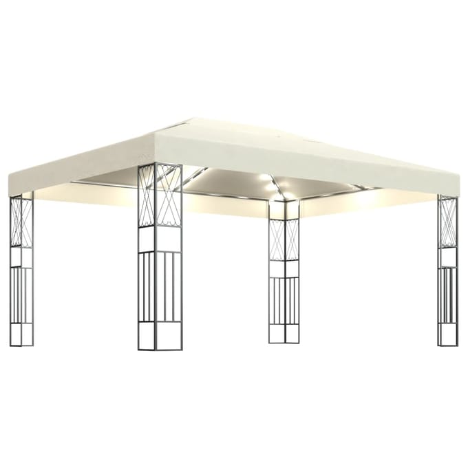 vidaXL - Prieel - met - LED-lichtslinger - 3x4 - m - stof - crèmekleurig