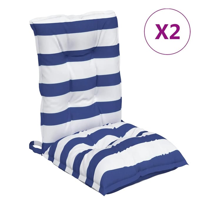 vidaXL - Stoelkussens - 2 - st - lage - rug - gestreept - stof - wit - en - blauw