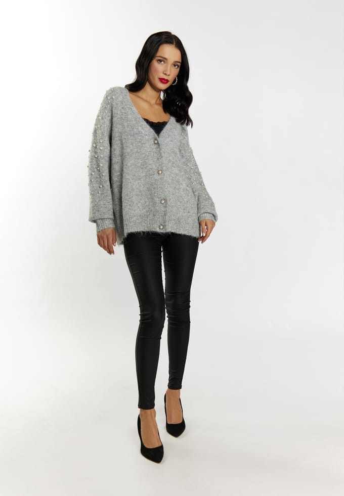 Faina Vest met parels Dames licht grijs melange