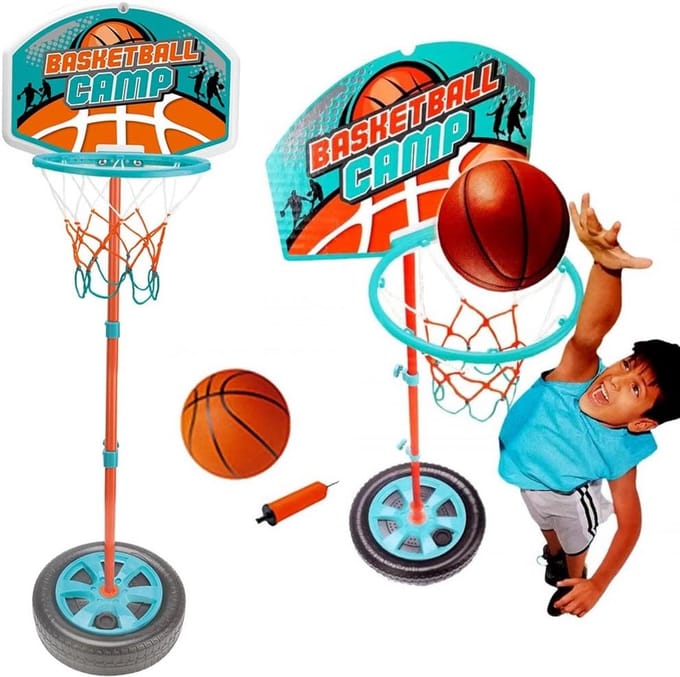 Verstelbare basketbalkorf set voor kinderen - 120 cm hoogte, vulbare basis, bal en pomp inclusief