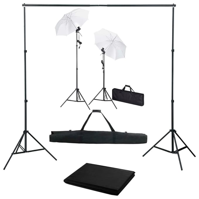 vidaXL - Fotostudioset - met - achtergrond, - lampen - en - paraplu's