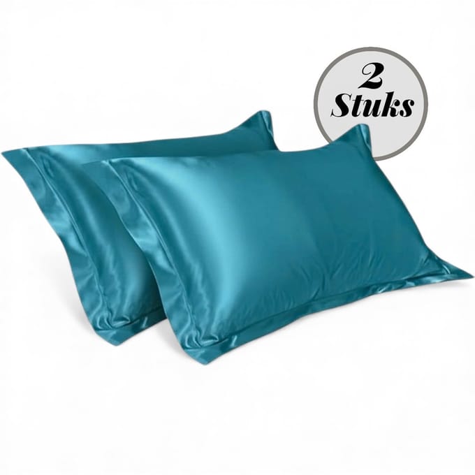Beauty Silk - Kussenslopen - 60x70 - 2 stuks - Glans Satijn - Petrol