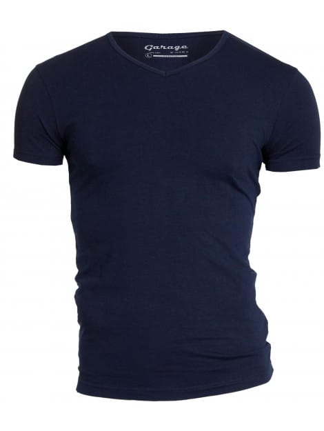 Garage 202 - Bodyfit T-shirt V-hals korte mouw navy L 95% katoen 5% elastan