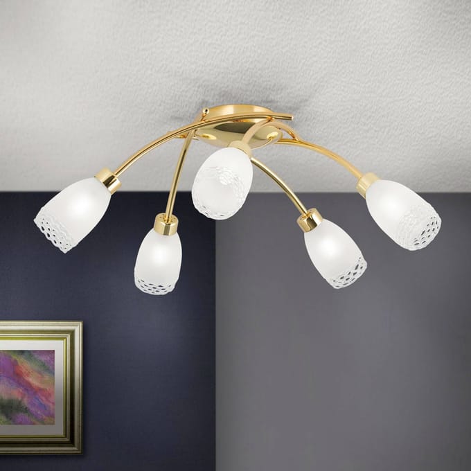 ORION Plafondlamp CARLA, messingkleurig, Ø 60 cm Metaal/glas 5-lamps.