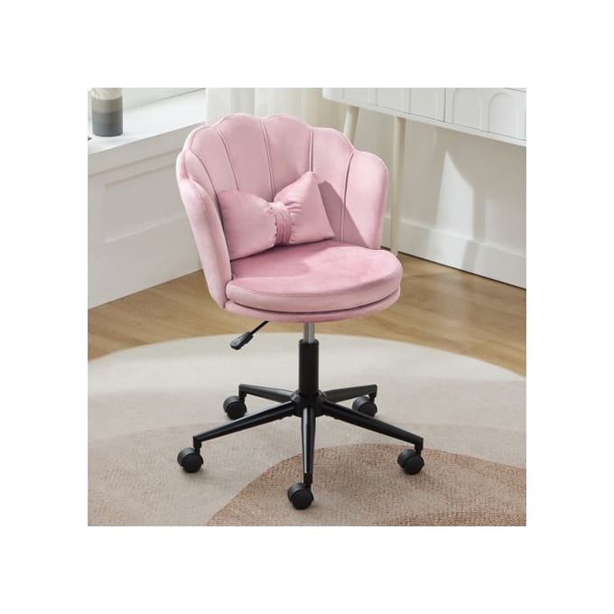 Chaise de bureau - MUVOE - Pétale - Velours rose - Dossier en pétale - Coussin lombaire papillon