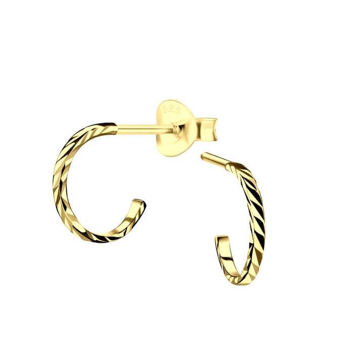 Joy|S - Zilveren oorringen stud - 1.2 / 10 mm - diamond cut - gold plated