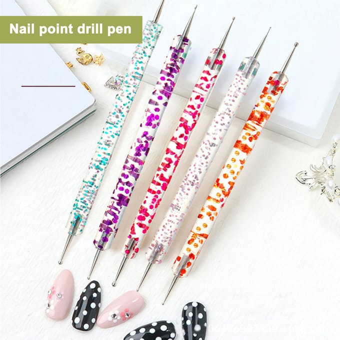 5 STUKS Dubbelzijdige Nail Art Dotting Pen Set Nagel Strass Picker Nail Art Gereedschap met Glitter veelkleurig