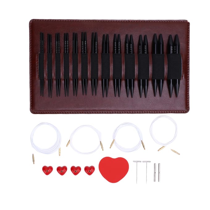 Sets d'aiguilles à tricoter circulaires interchangeables Aluminium noir pour pull 13 paires 3mm 10mm black