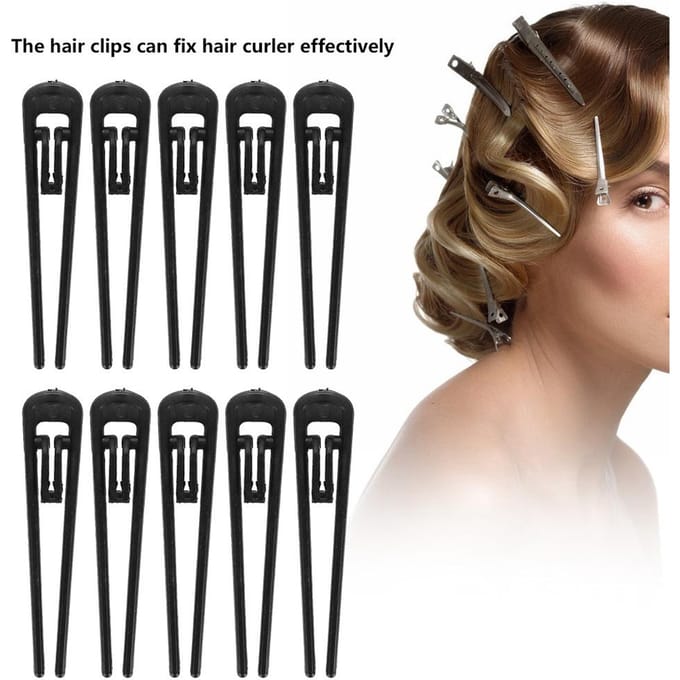 Plastic Hittebestendige Haarkruller Roller Grote Grip Handmatige Haarstyling Tools 10 Clips black