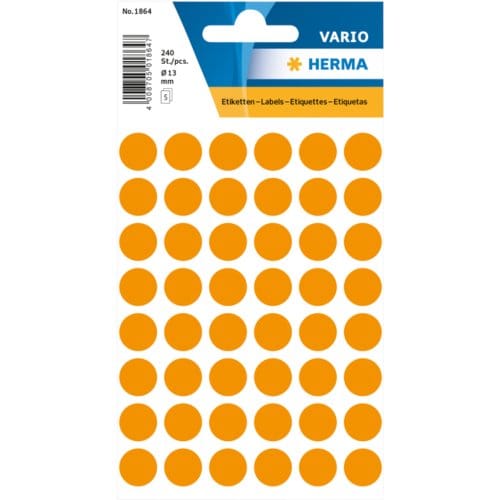 Herma 1864 Etiket Rond 12mm Fluor-Oranje - 240 Etiketten