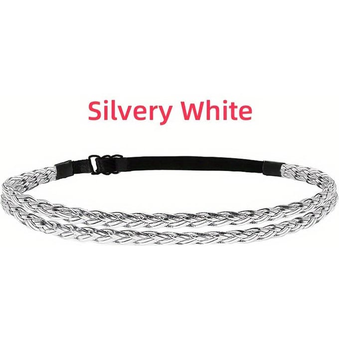 1 pièce Bandeau Tressé Chic Ajustable - Double Couche, Accessoire Cheveux en Cuir PU Élastique white