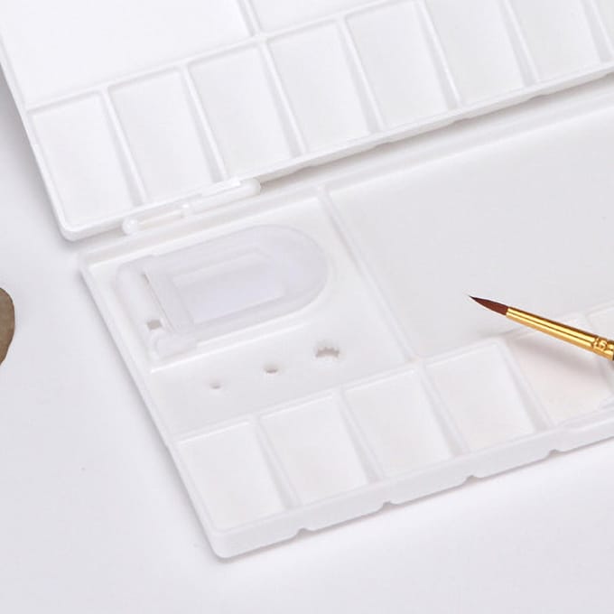 Palette Pliante Blanche Plastiques Réversibles Allongée Palette Aquarelle pour Peintre Étudiant white