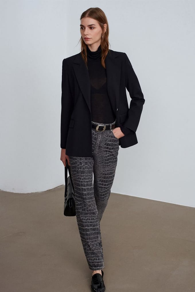 Hoogtaille Rechtaf Strakke Jeans met Textuur