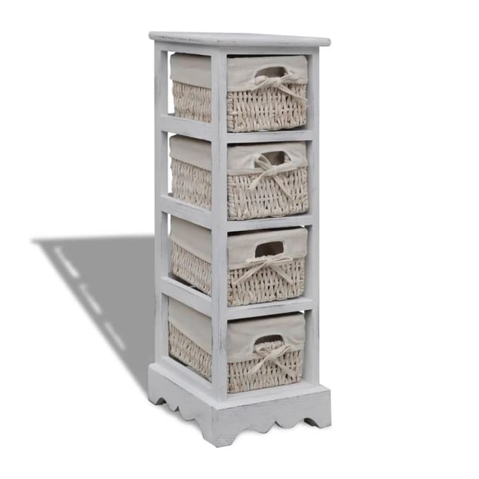 vidaXL - Opbergkast - met - 4 - weefmanden - hout - wit