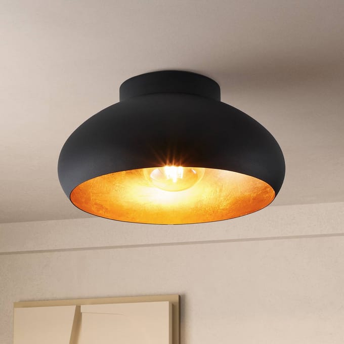 EGLO Mogano 2 Plafondlamp - E27 - Ø28 cm - Zwart|Bladgoud
